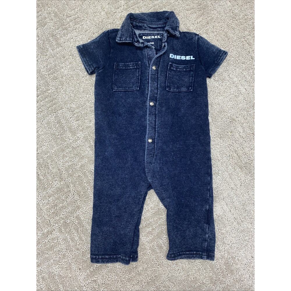 Diesel Baby Romper 6/9M Blue Graphic Snap One Piece Designer Infant Outfit